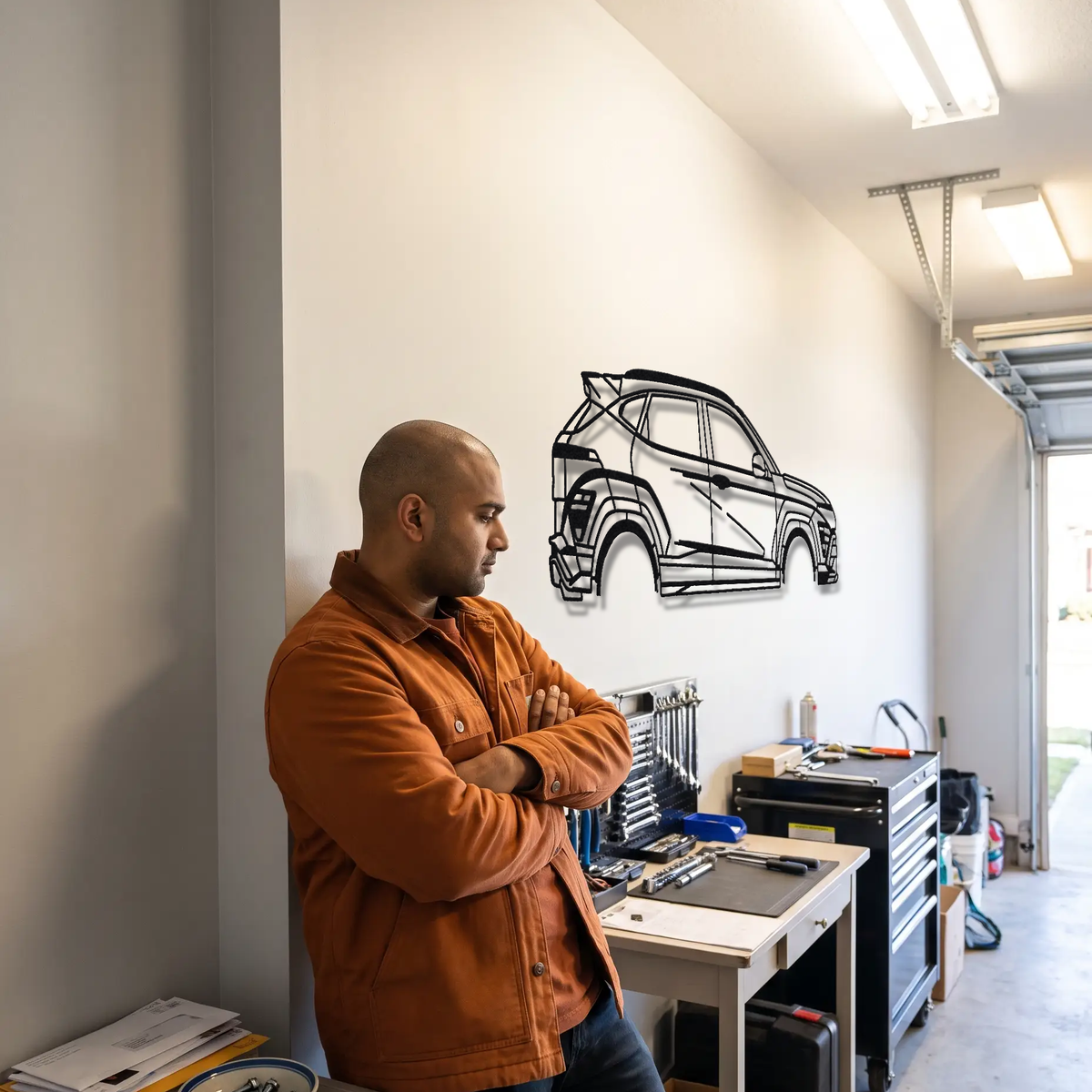 2022-24 Hyundai Kona N OS metal wall art shown to scale beside a person