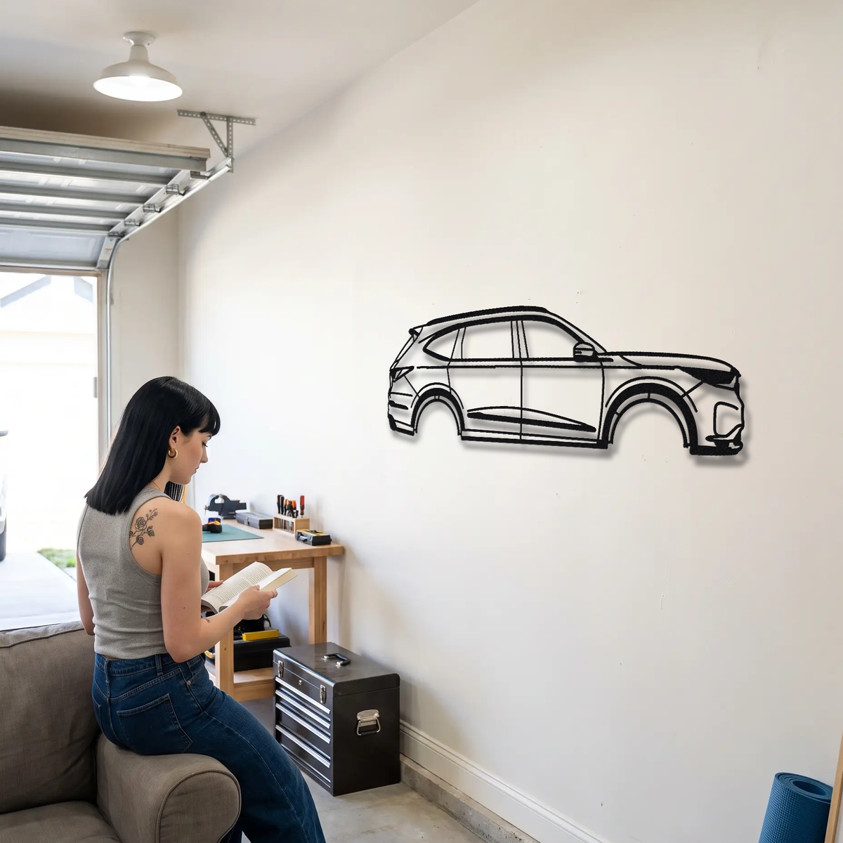 2022- Acura MDX Type S metal wall art shown to scale beside a person