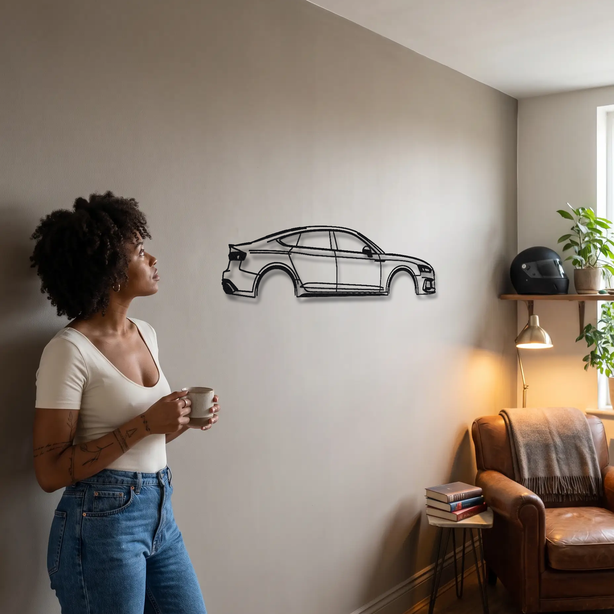 2019- Audi RS5 Sportback B9 metal wall art shown to scale beside a person