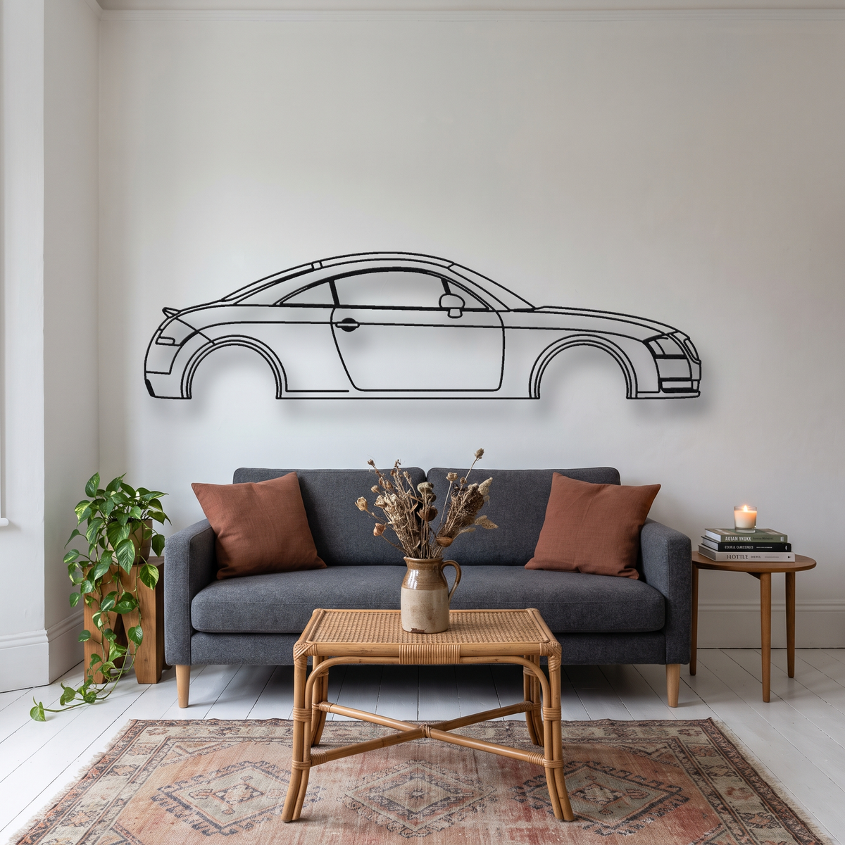 Audi TT Coupe 8N metal wall art silhouette, front view on wall