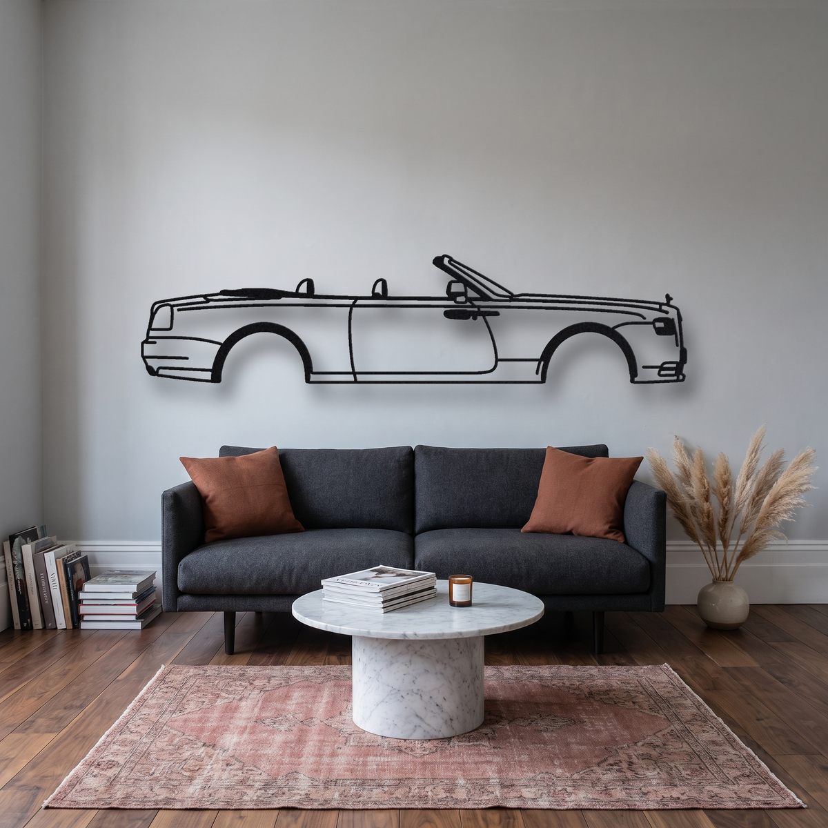 2017-23 Rolls-Royce Dawn Black Badge metal wall art silhouette, front view on wall