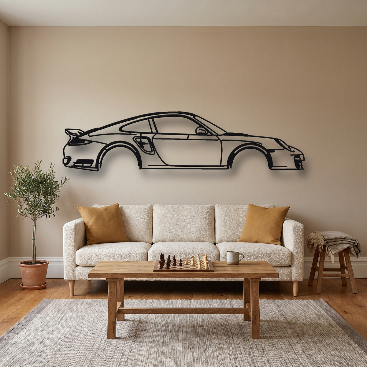 2010-12 Porsche 911 Turbo S 997.2 metal wall art silhouette, front view on wall