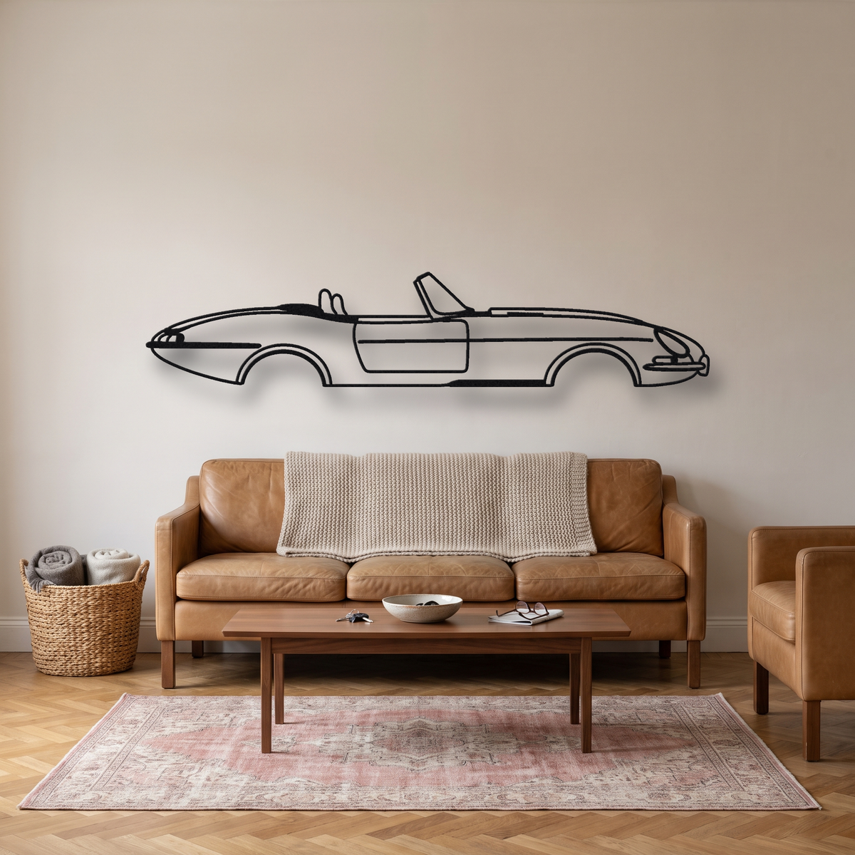 2011- Eagle E-Type Speedster / Lightweight GT metal wall art silhouette, front view on wall