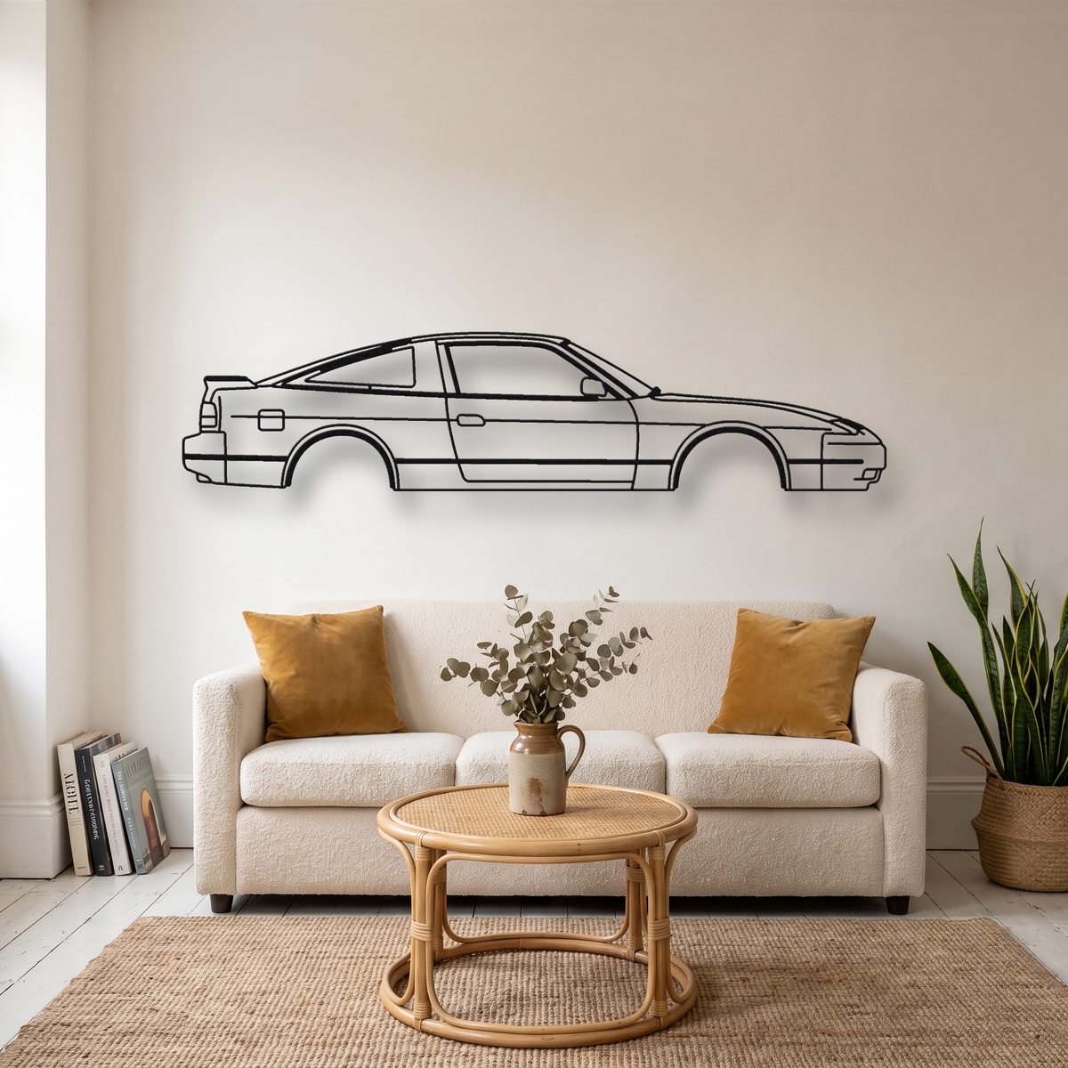 Nissan 180SX metal wall art silhouette, front view on wall