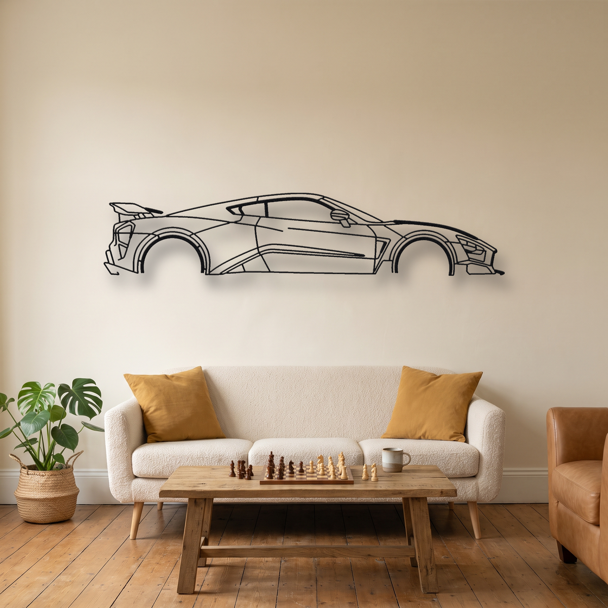 Zenvo TSR-S metal wall art silhouette, front view on wall