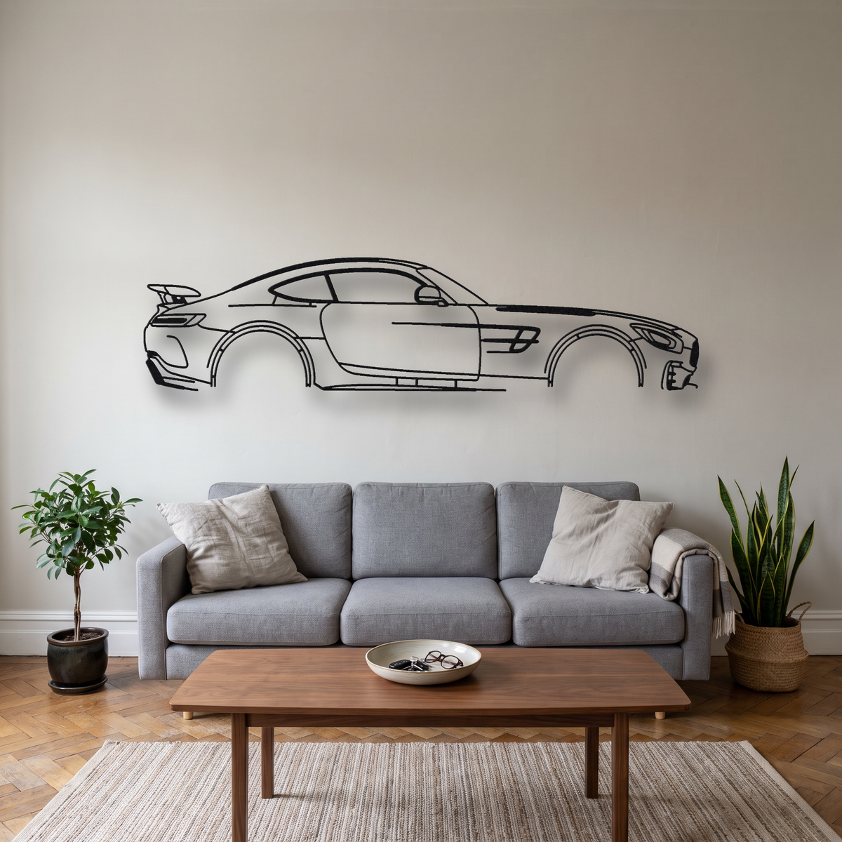 Mercedes-AMG GT R C190 metal wall art silhouette, front view on wall