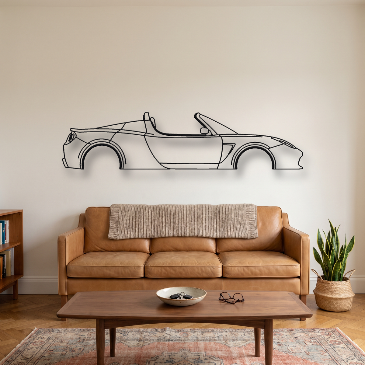 2008-2012 Tesla Roadster Gen 1 metal wall art silhouette, front view on wall