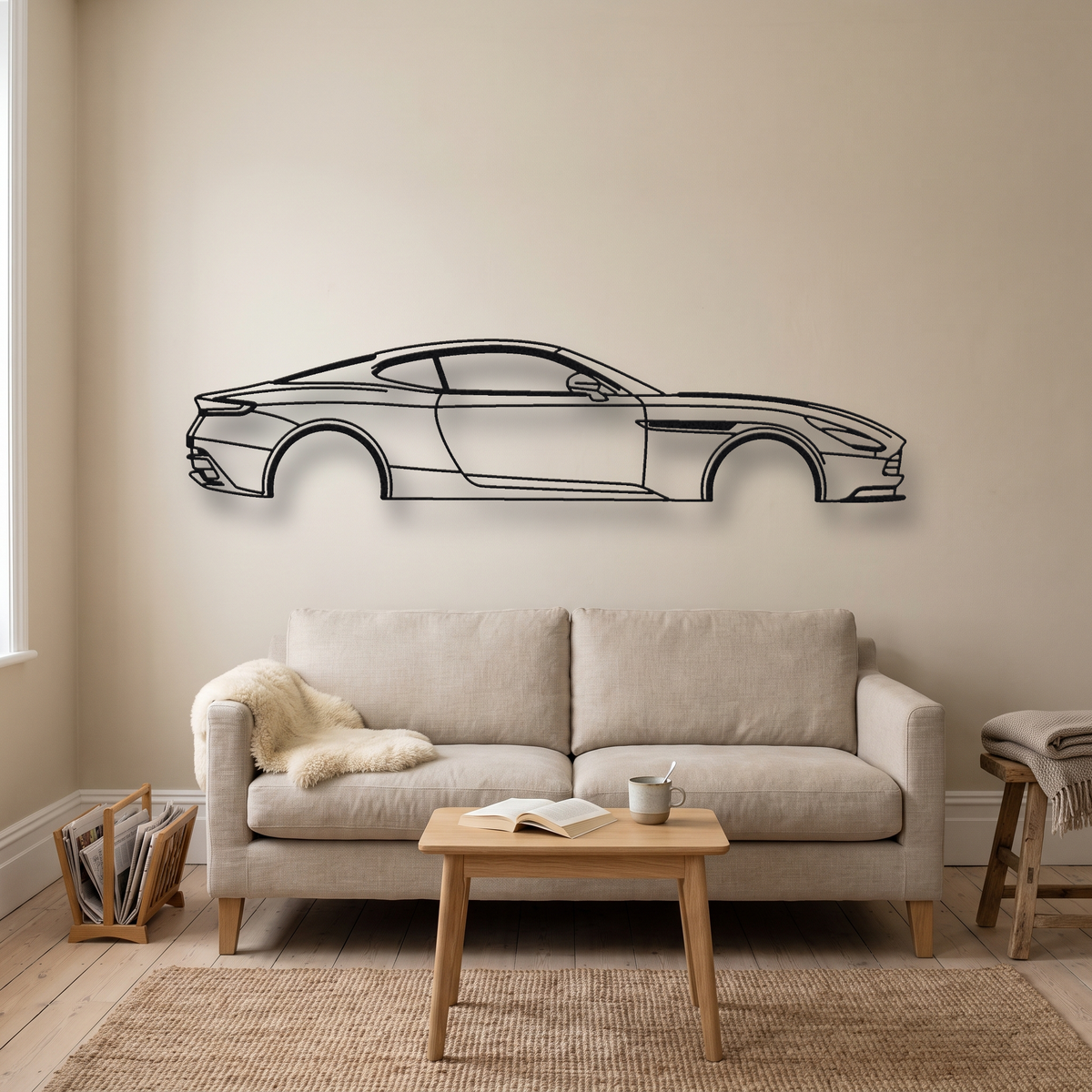 Aston Martin DB11 Coupe metal wall art silhouette, front view on wall