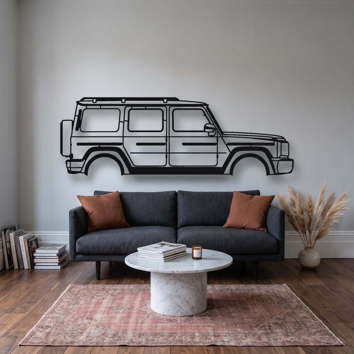 2019- Mercedes-AMG G 63 W463A metal wall art silhouette, front view on wall