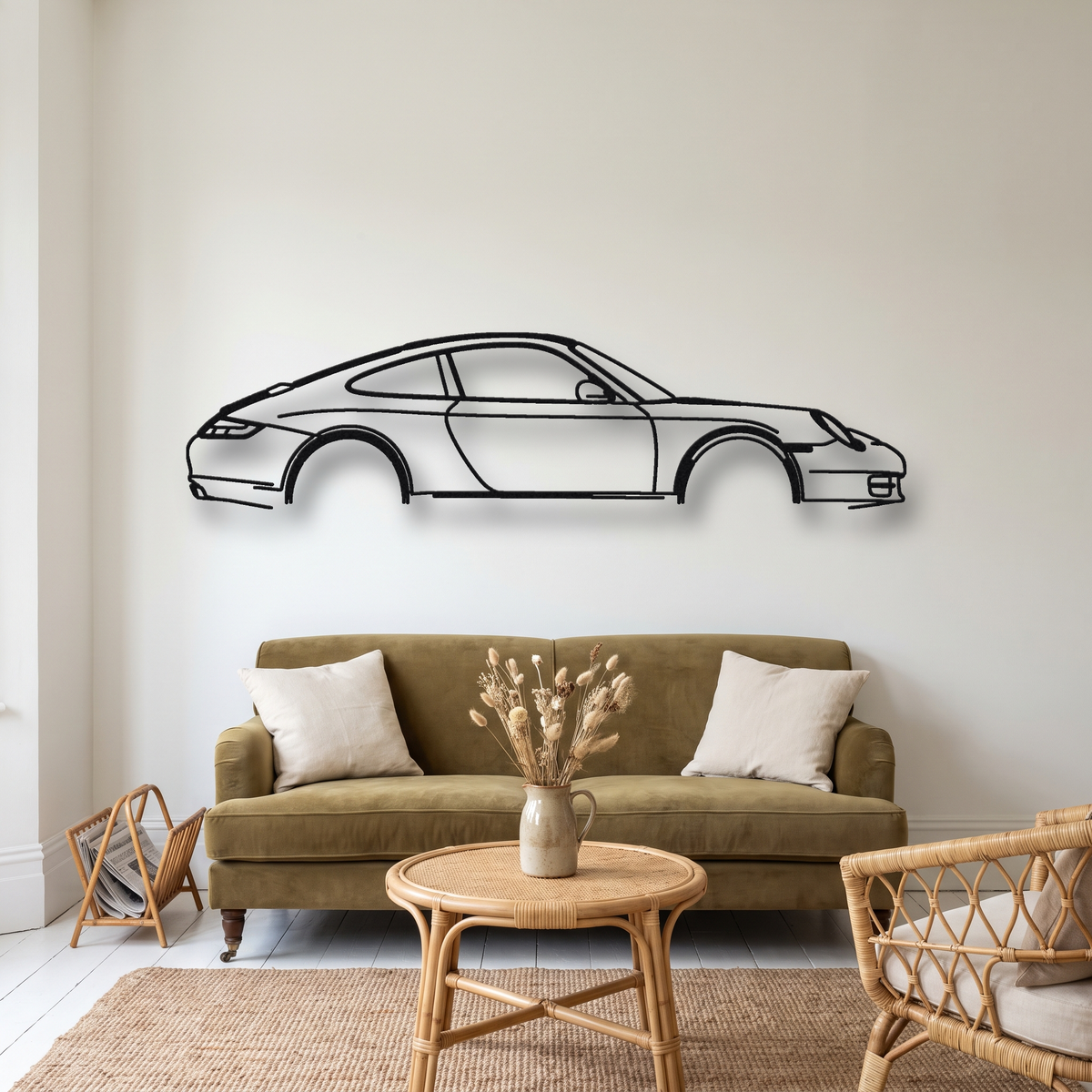 2005-08 Porsche 911 Carrera S 997.1 metal wall art silhouette, front view on wall
