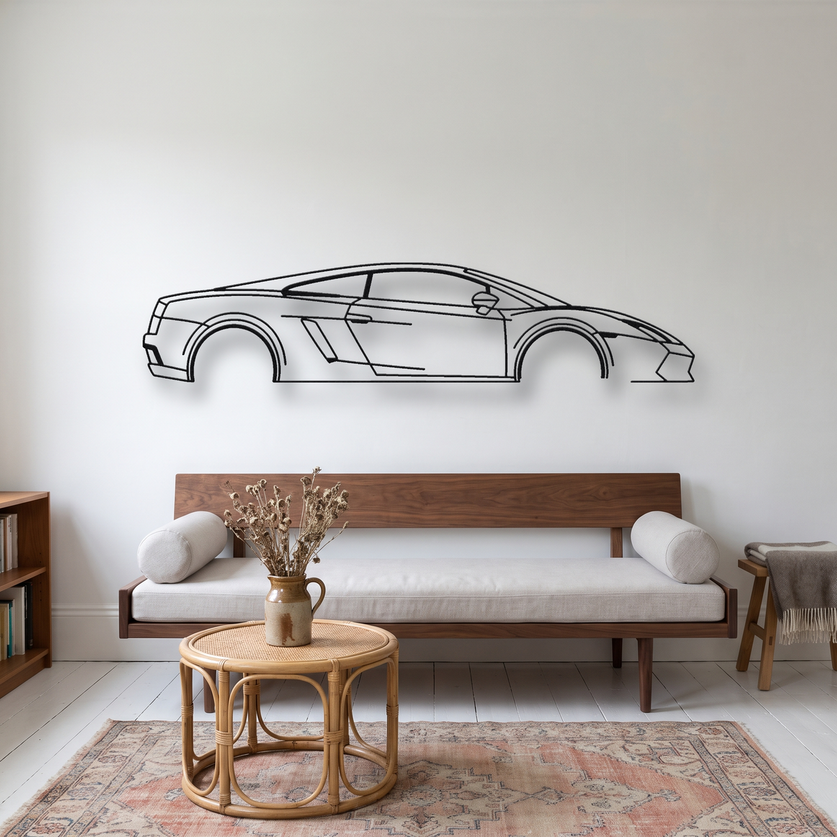 Lamborghini Gallardo LP560-4 Facelift metal wall art silhouette, front view on wall