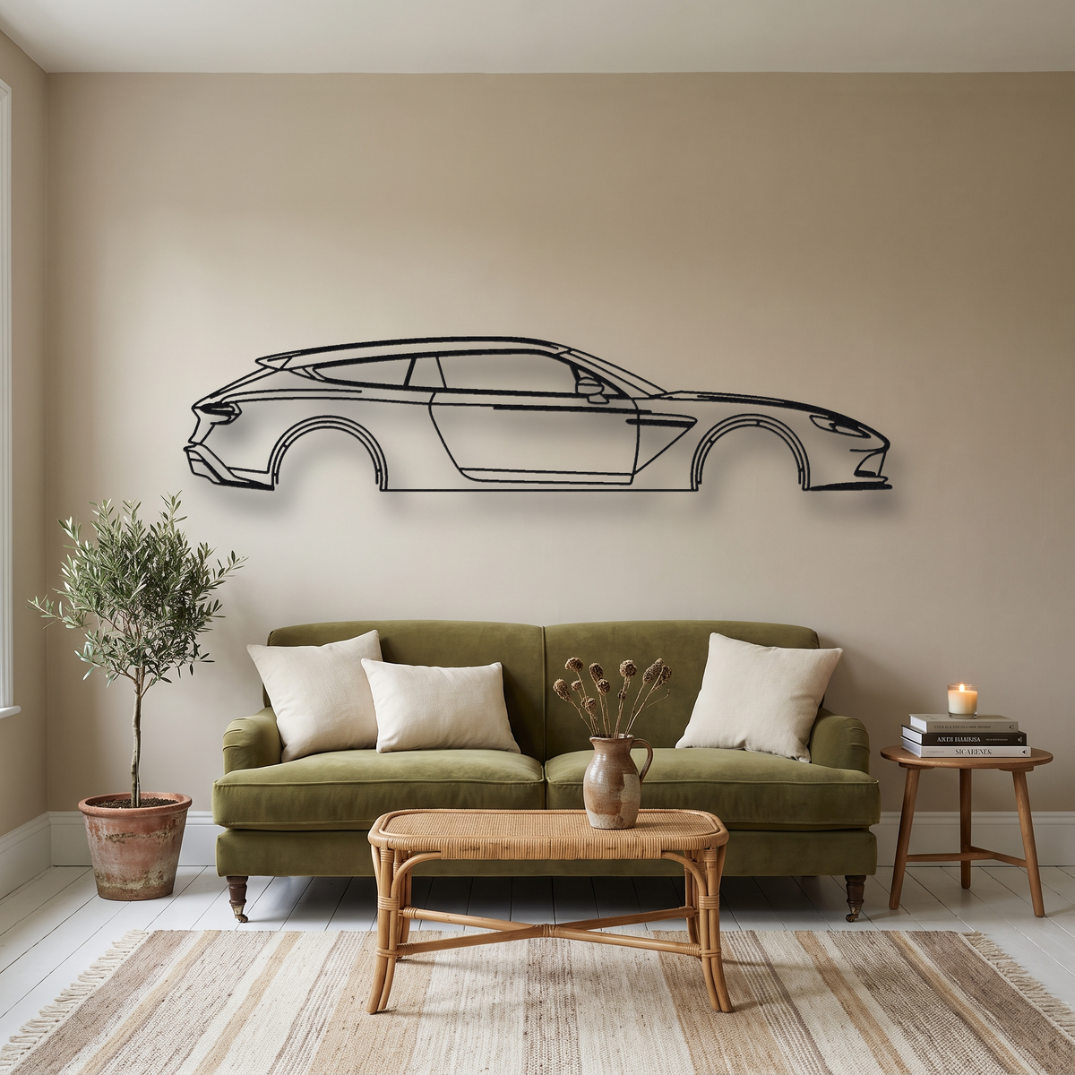 Aston Martin Vanquish Zagato Shooting Brake metal wall art silhouette, front view on wall