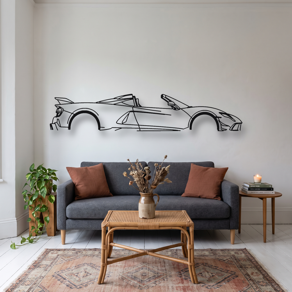 Hennessey Venom F5 Roadster metal wall art silhouette, front view on wall