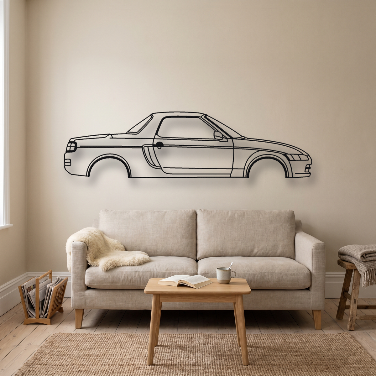 Honda Beat PP1 metal wall art silhouette, front view on wall