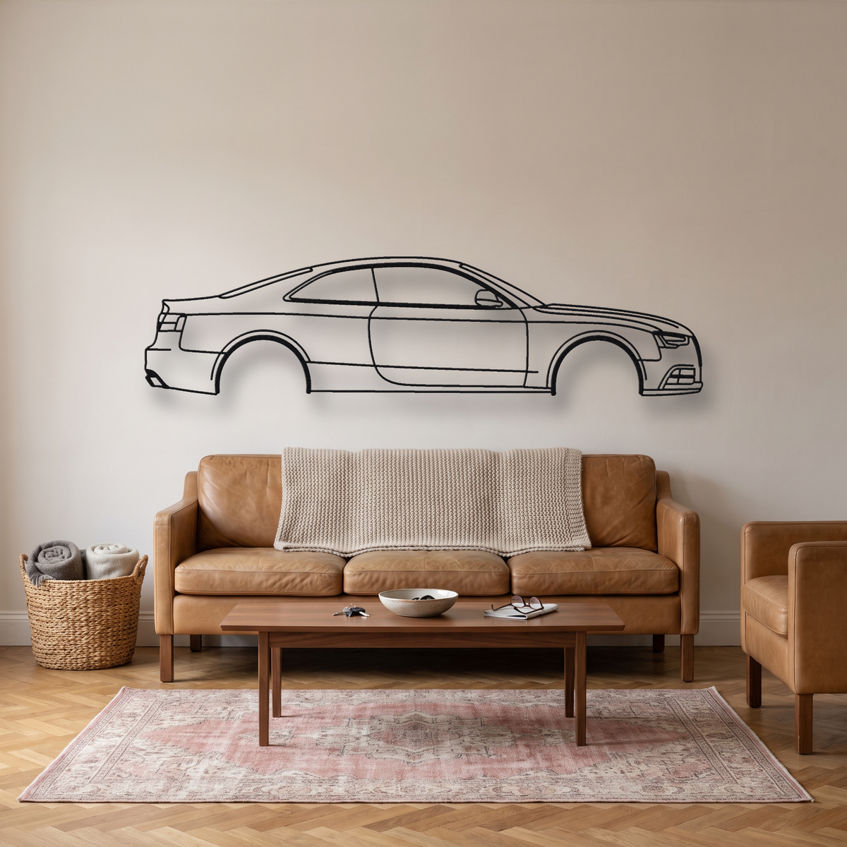 Audi RS5 Coupe B8 metal wall art silhouette, front view on wall