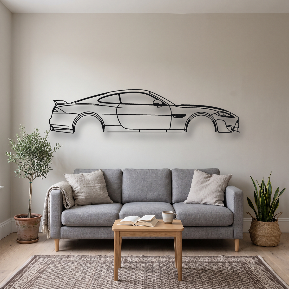 Jaguar XKR-S metal wall art silhouette, front view on wall