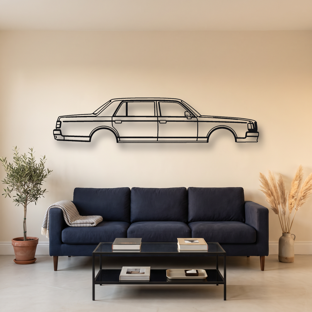 Toyota Century GZG50 metal wall art silhouette, front view on wall