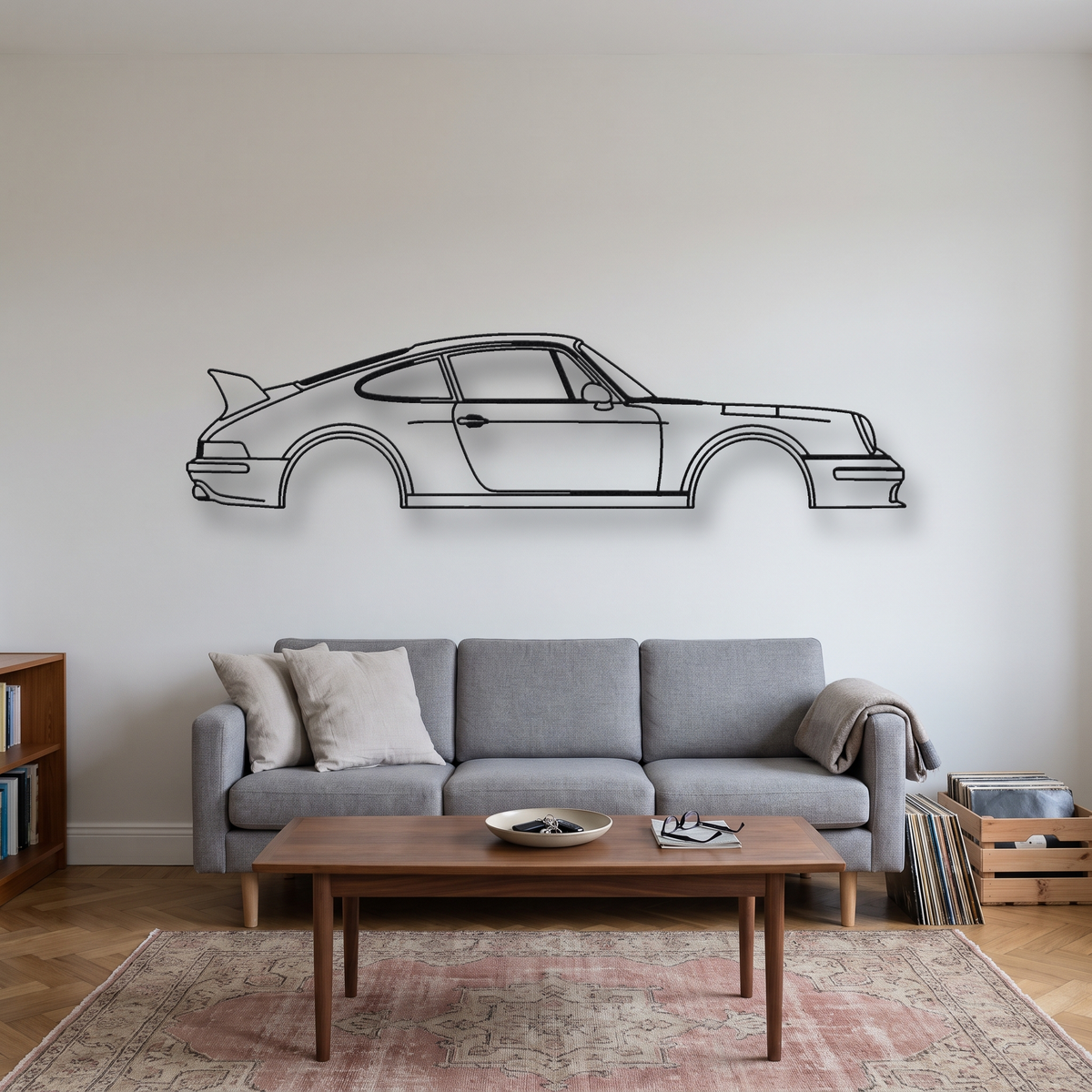 Singer Turbo Study 964 metal wall art silhouette, front view on wall