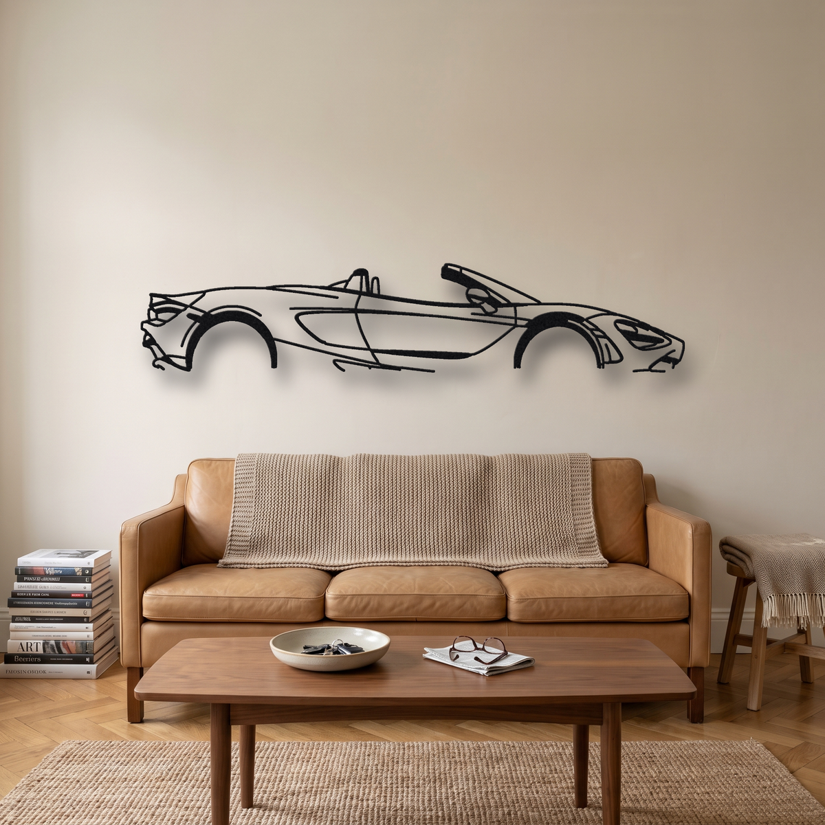 2019-22 McLaren 720S Spider P14 metal wall art silhouette, front view on wall