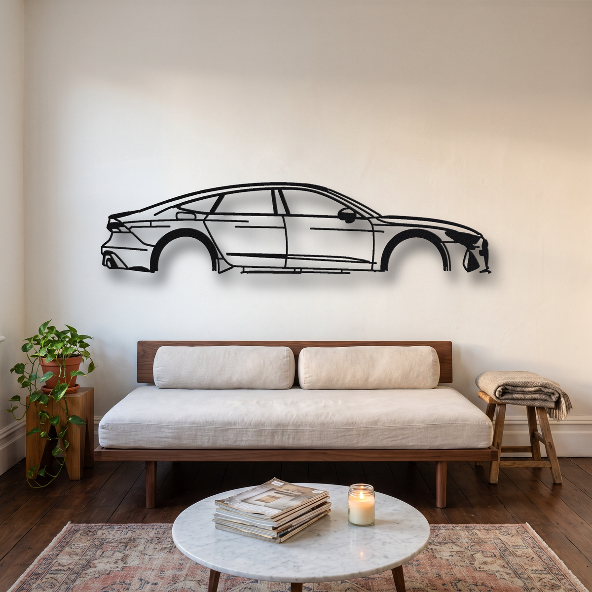 2023- Audi RS7 Performance C8 metal wall art silhouette, front view on wall