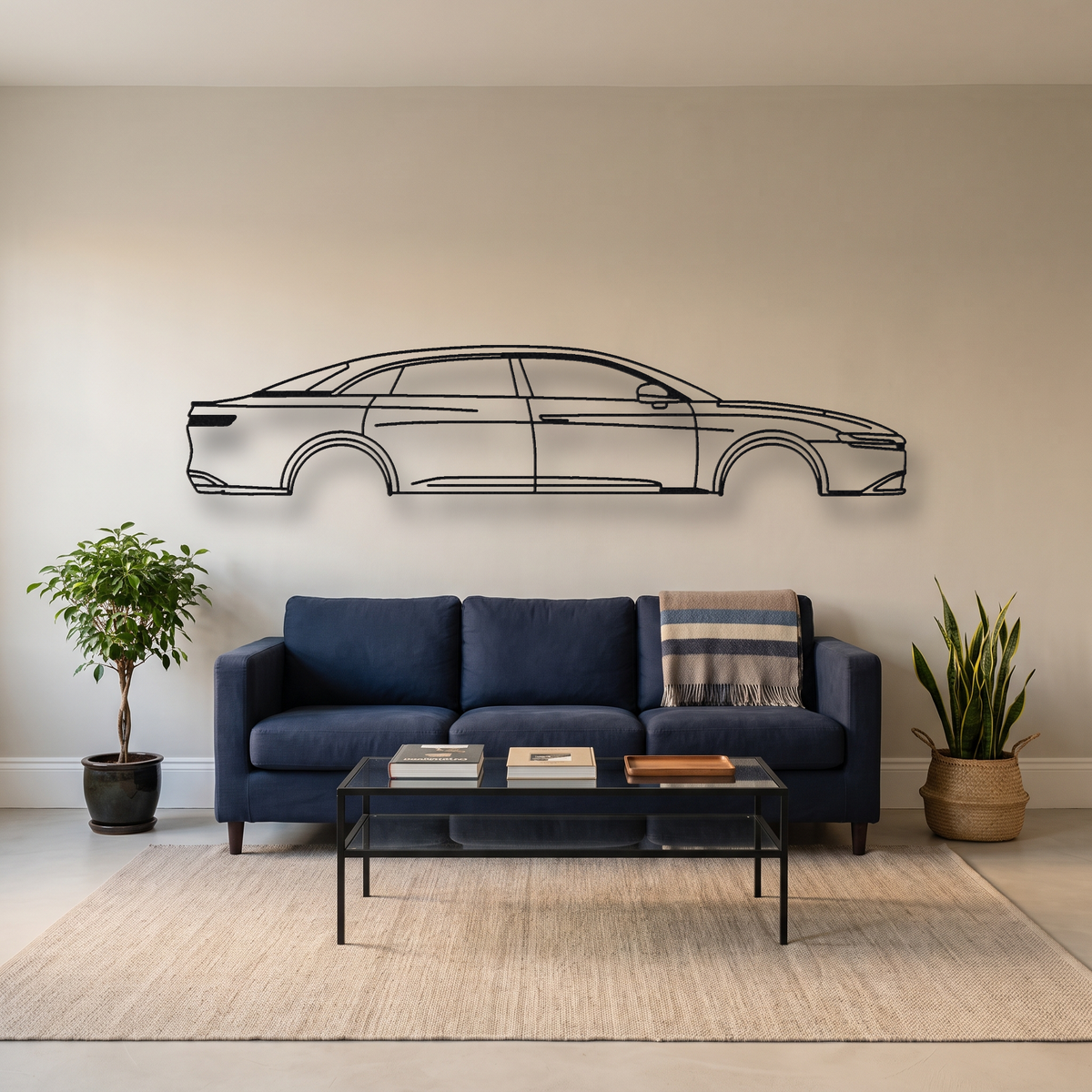 Lucid Air Sapphire metal wall art silhouette, front view on wall