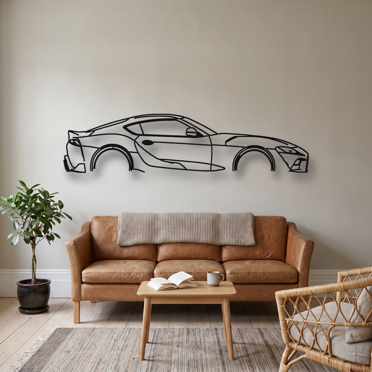 2023- Toyota GR Supra A91-MT / 3.0 A90 metal wall art silhouette, front view on wall