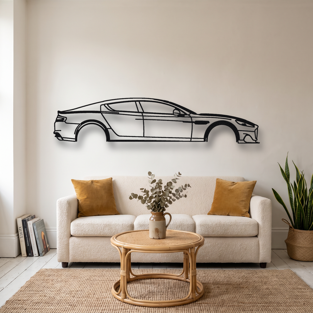 2019 Aston Martin Rapide AMR metal wall art silhouette, front view on wall