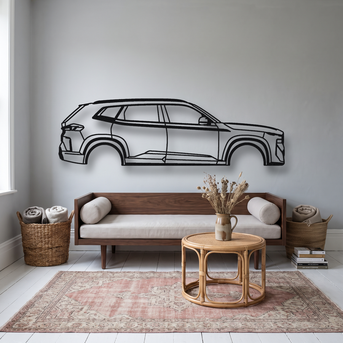 2024- BMW XM Label Red G09 metal wall art silhouette, front view on wall
