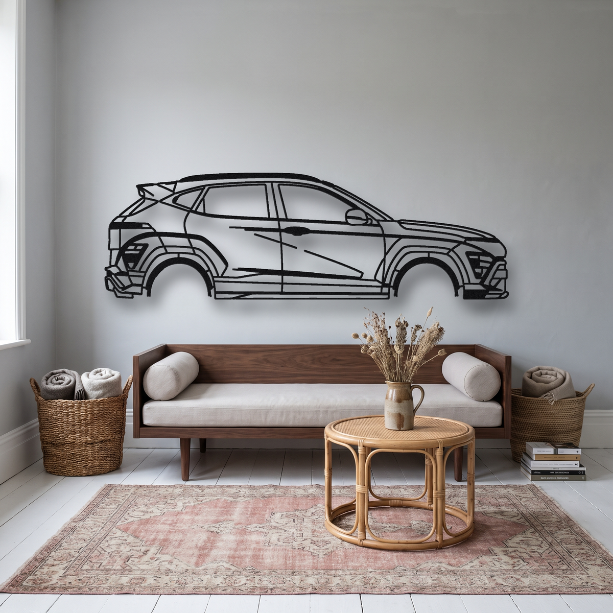 2022-24 Hyundai Kona N OS metal wall art silhouette, front view on wall