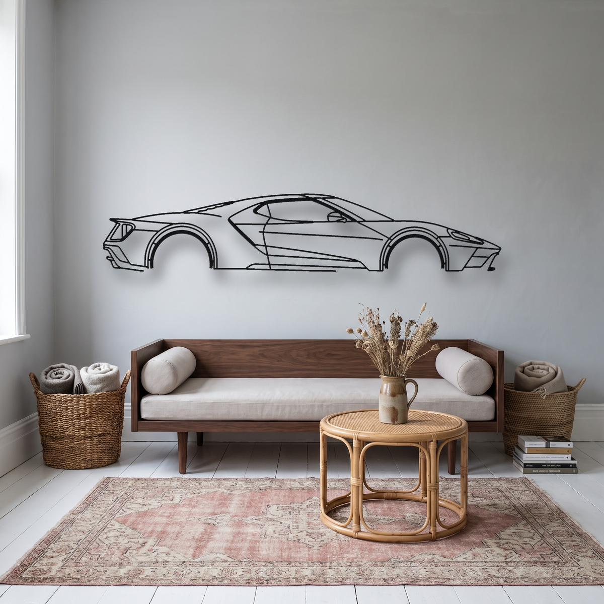 2017 Ford GT metal wall art silhouette, front view on wall