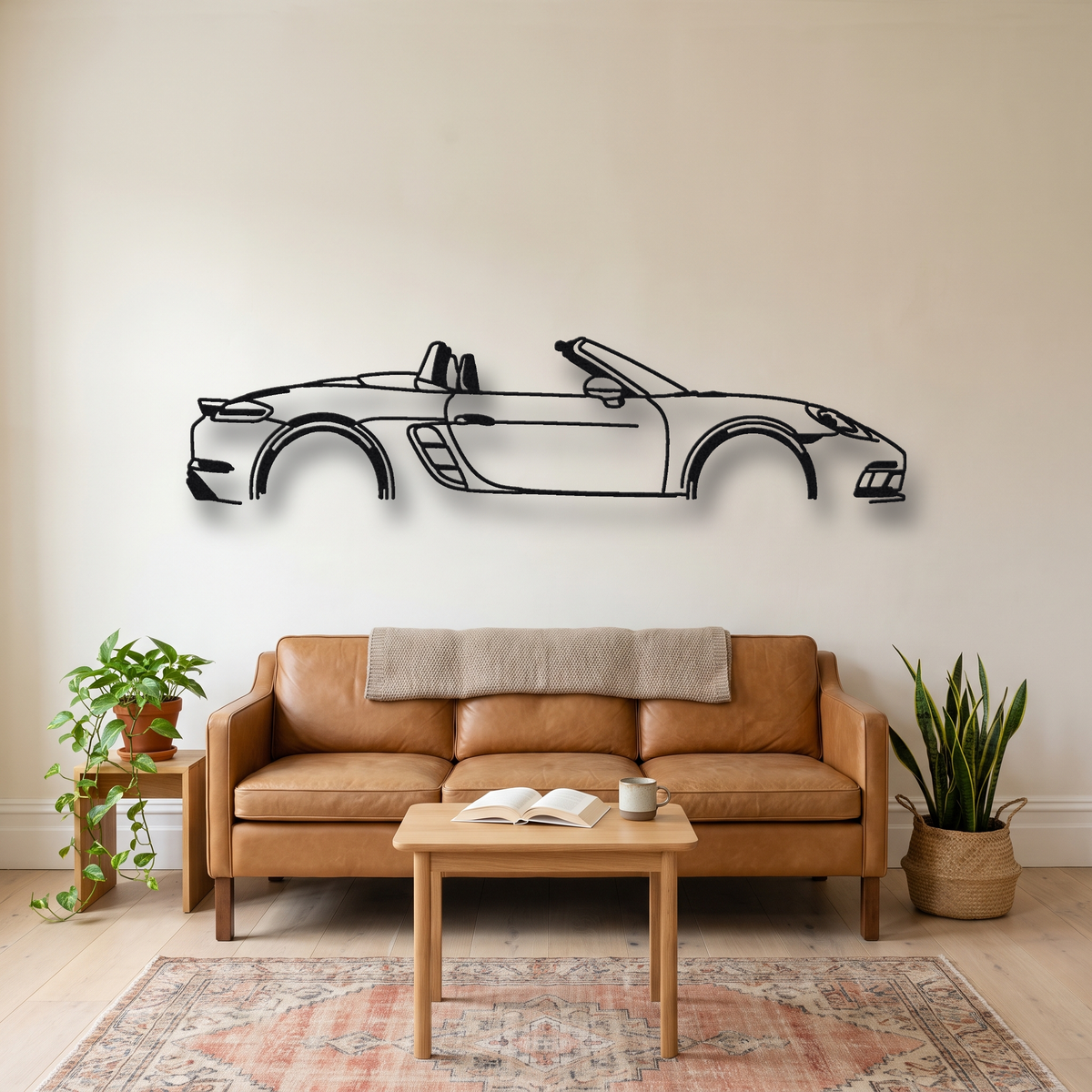 2020- Porsche 718 Boxster GTS 4.0 982 metal wall art silhouette, front view on wall