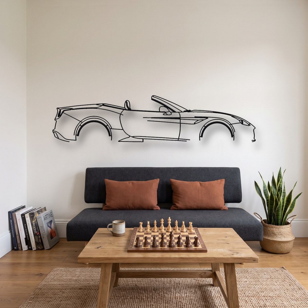 Ferrari California T metal wall art silhouette, front view on wall