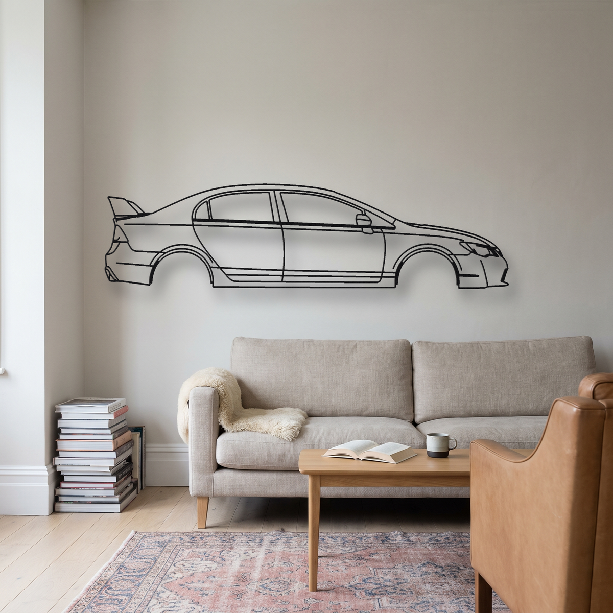 Honda Civic Type R FD2 metal wall art silhouette, front view on wall