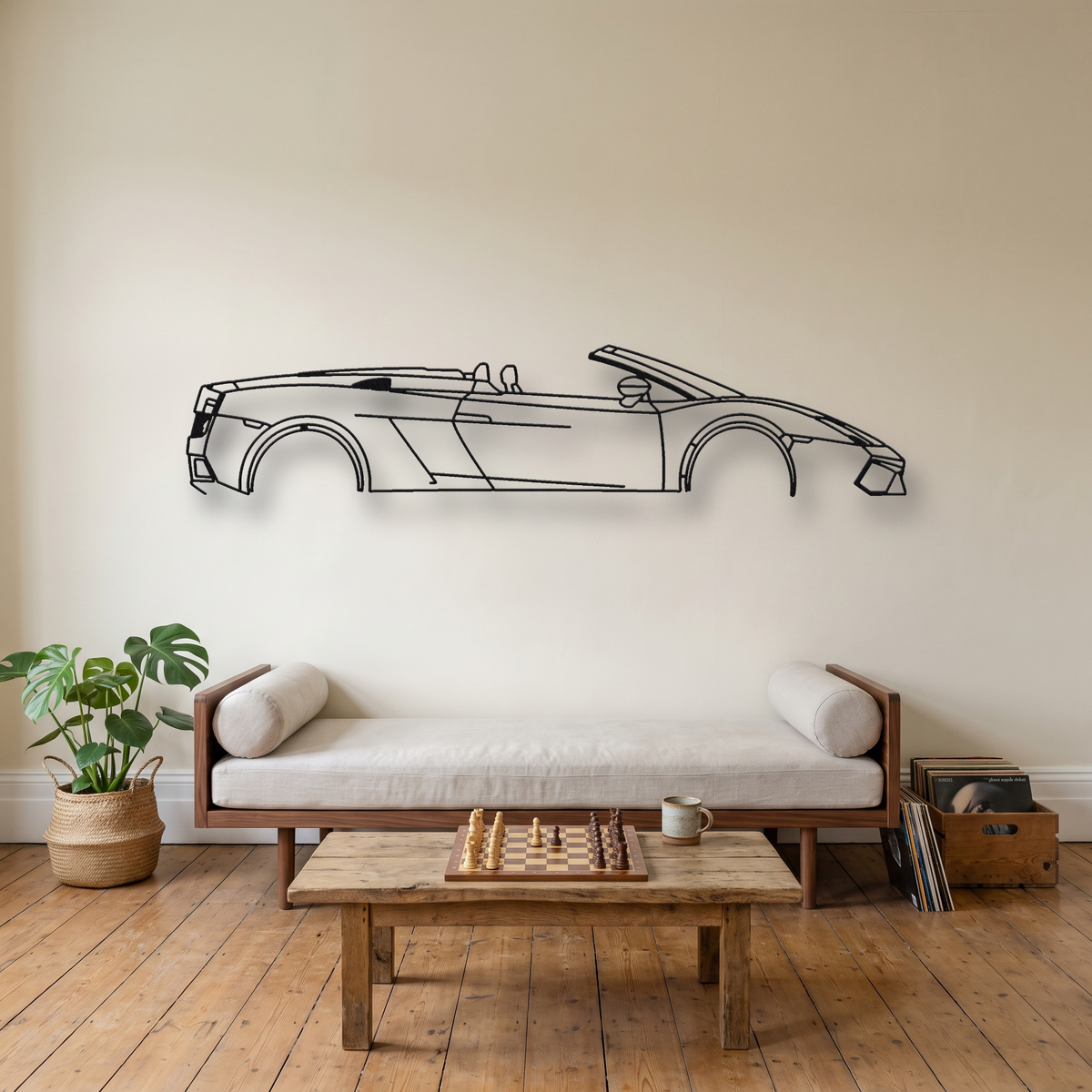 Lamborghini Gallardo LP570-4 Spyder Performante metal wall art silhouette, front view on wall