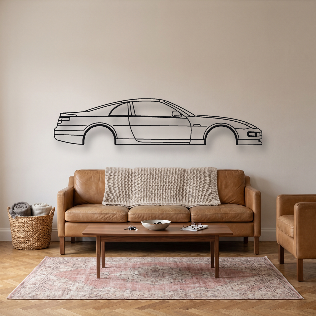Nissan 300ZX Z32 metal wall art silhouette, front view on wall