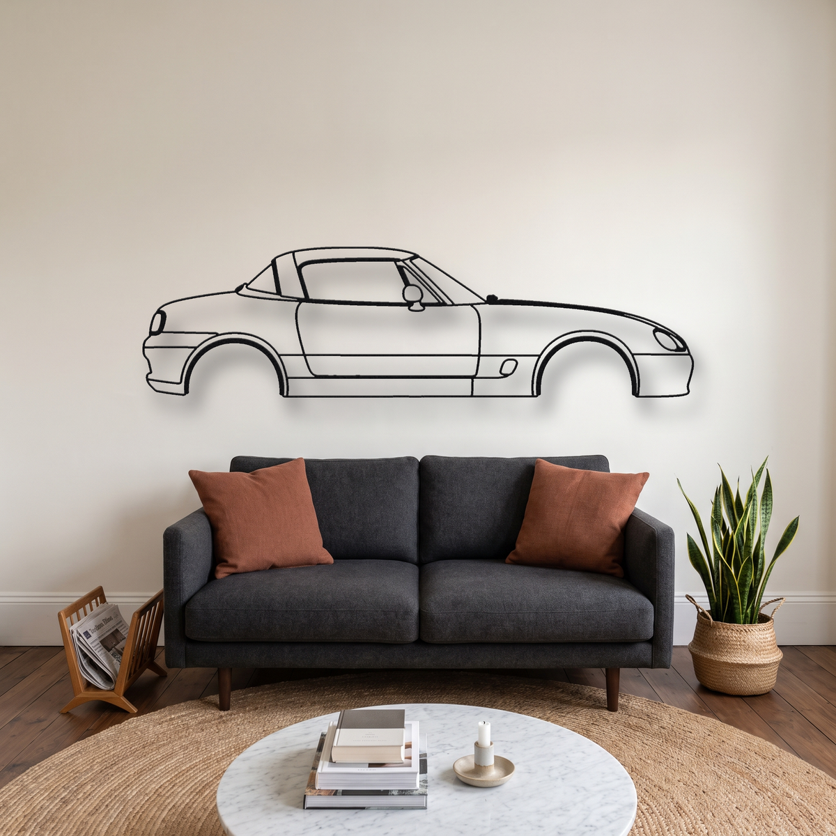 Suzuki Cappuccino EA11R/EA21R metal wall art silhouette, front view on wall