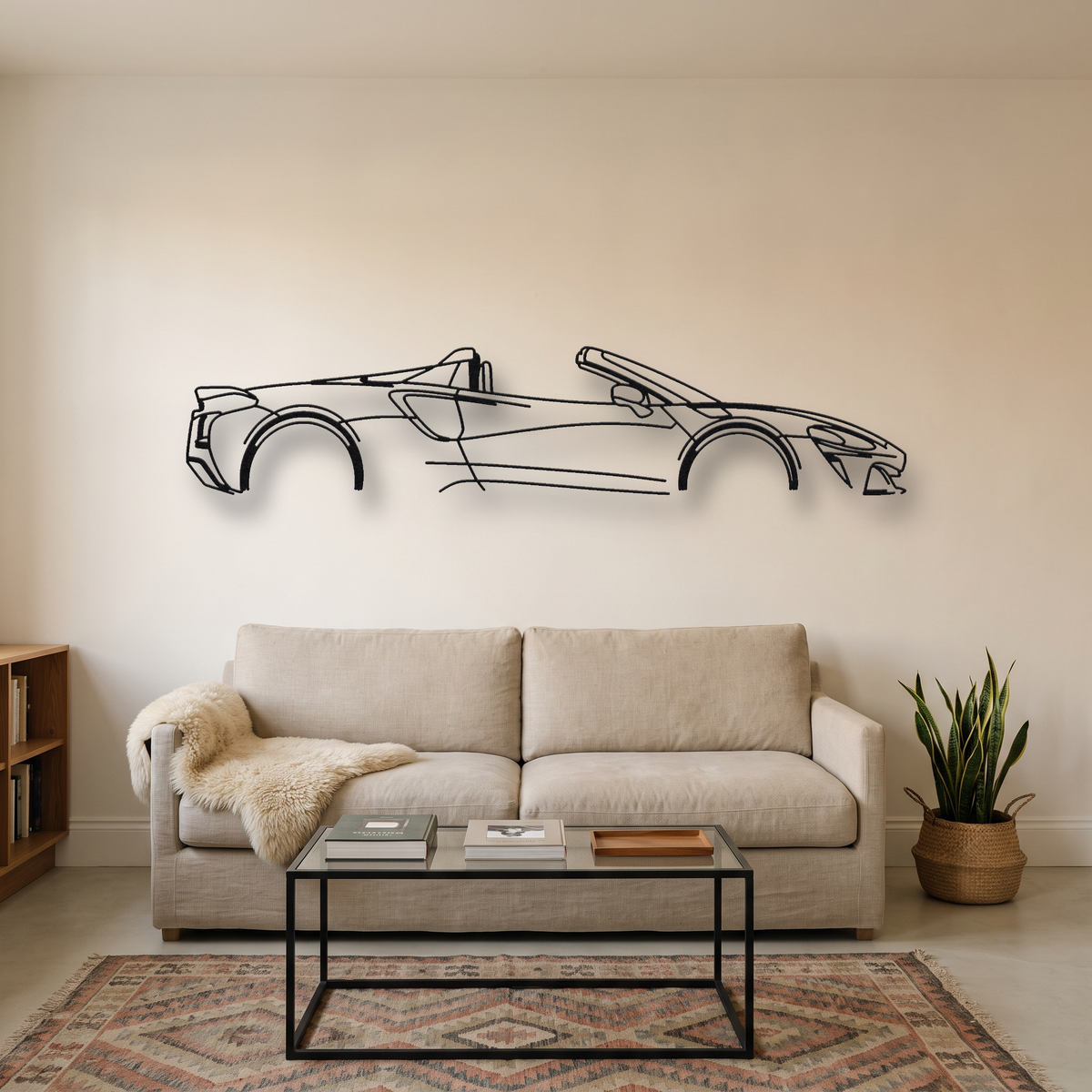 McLaren Artura Spider MCL39 Championship Edition metal wall art silhouette, front view on wall