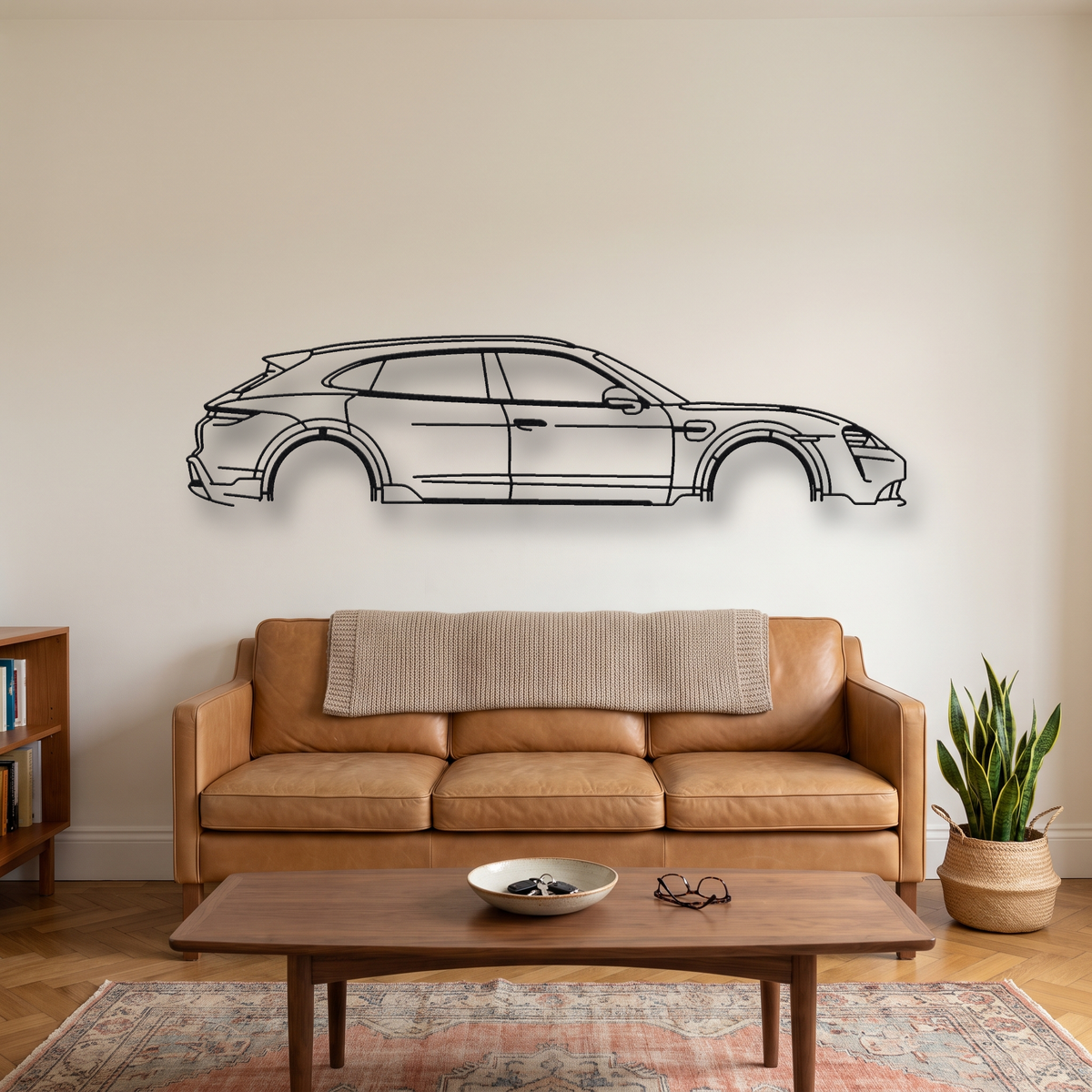 Porsche Taycan Cross Turismo metal wall art silhouette, front view on wall