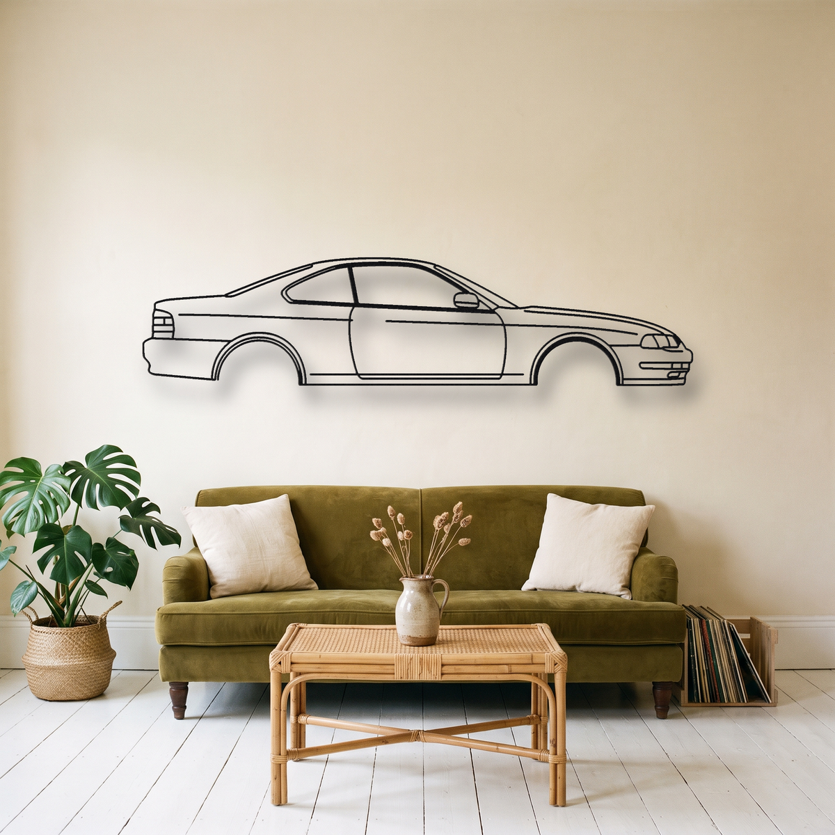 Honda Prelude BB1/BB4 Gen 4 metal wall art silhouette, front view on wall