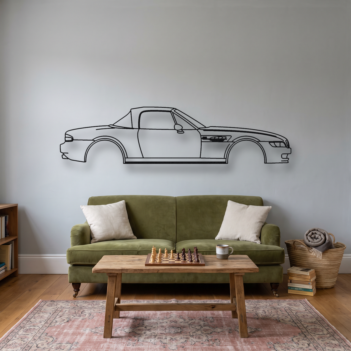 BMW Z3 M Roadster metal wall art silhouette, front view on wall