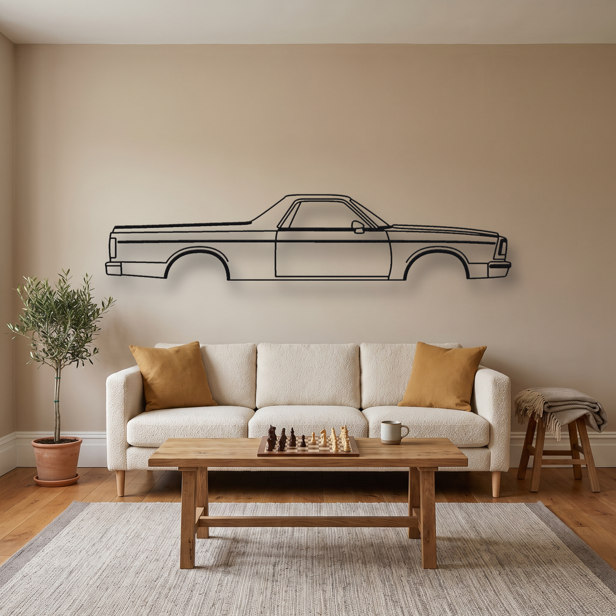 1978-1987 Chevrolet El Camino metal wall art silhouette, front view on wall