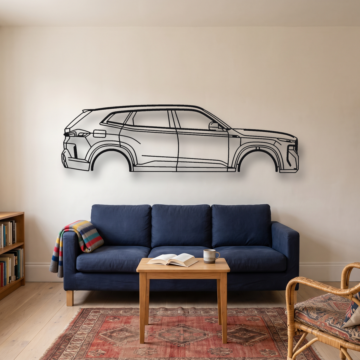 BMW XM G09 metal wall art silhouette, front view on wall