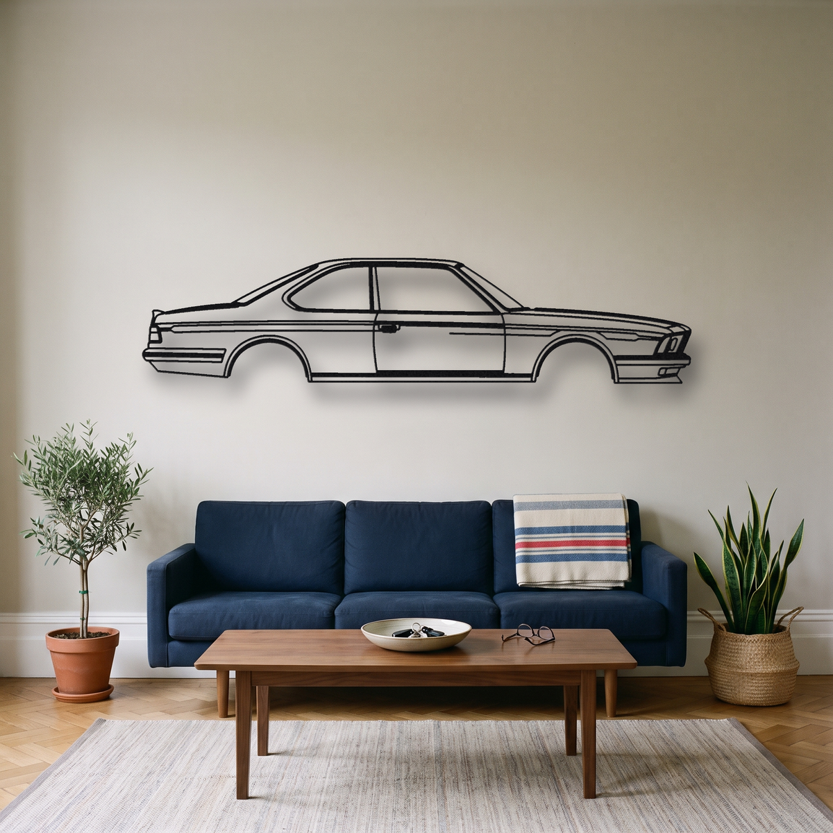 Alpina B7 Turbo Coupe E24 metal wall art silhouette, front view on wall
