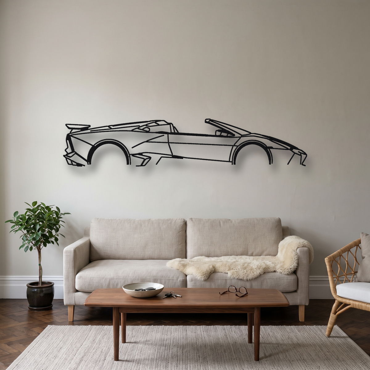 2009 Lamborghini Reventon Roadster metal wall art silhouette, front view on wall