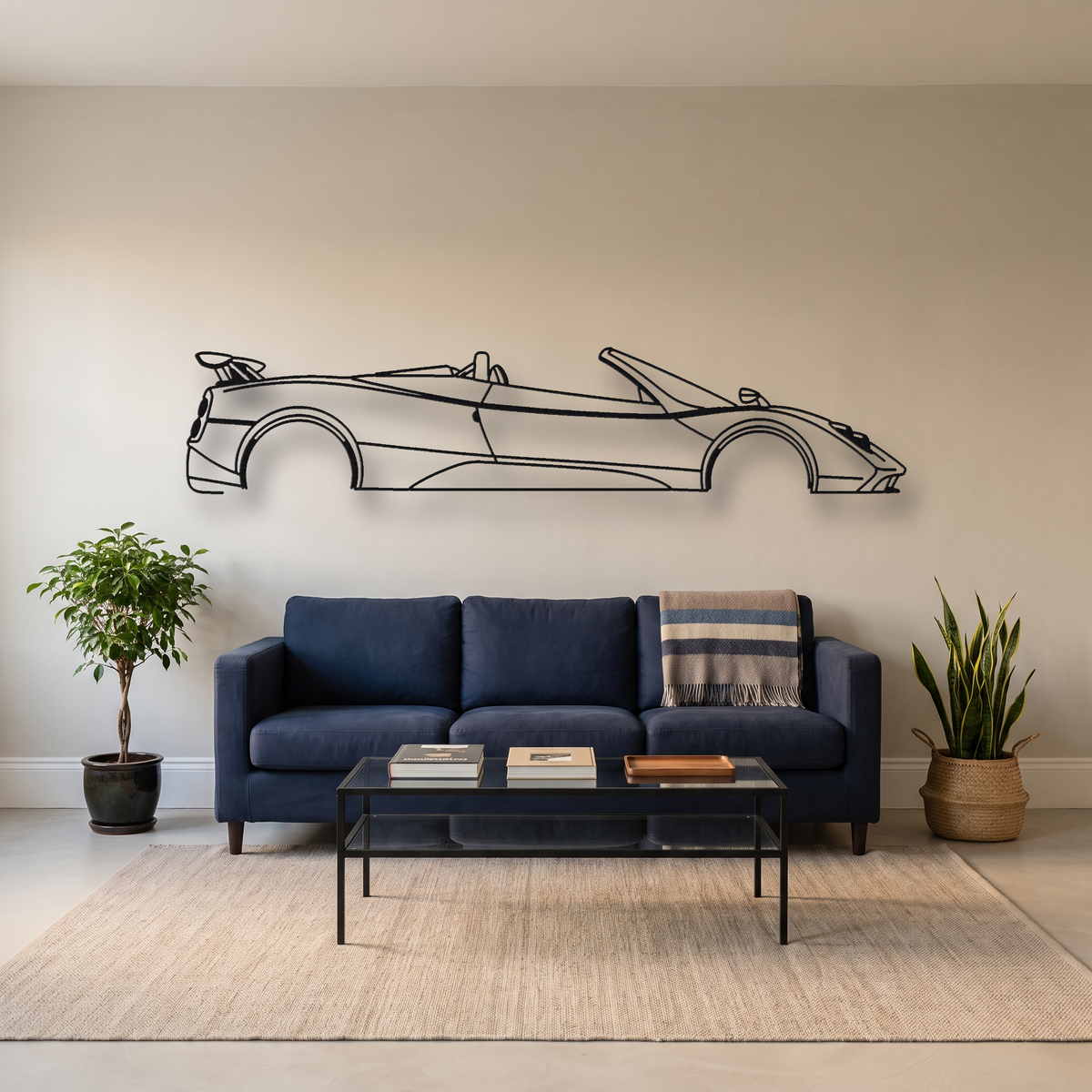 Pagani Zonda F Roadster metal wall art silhouette, front view on wall