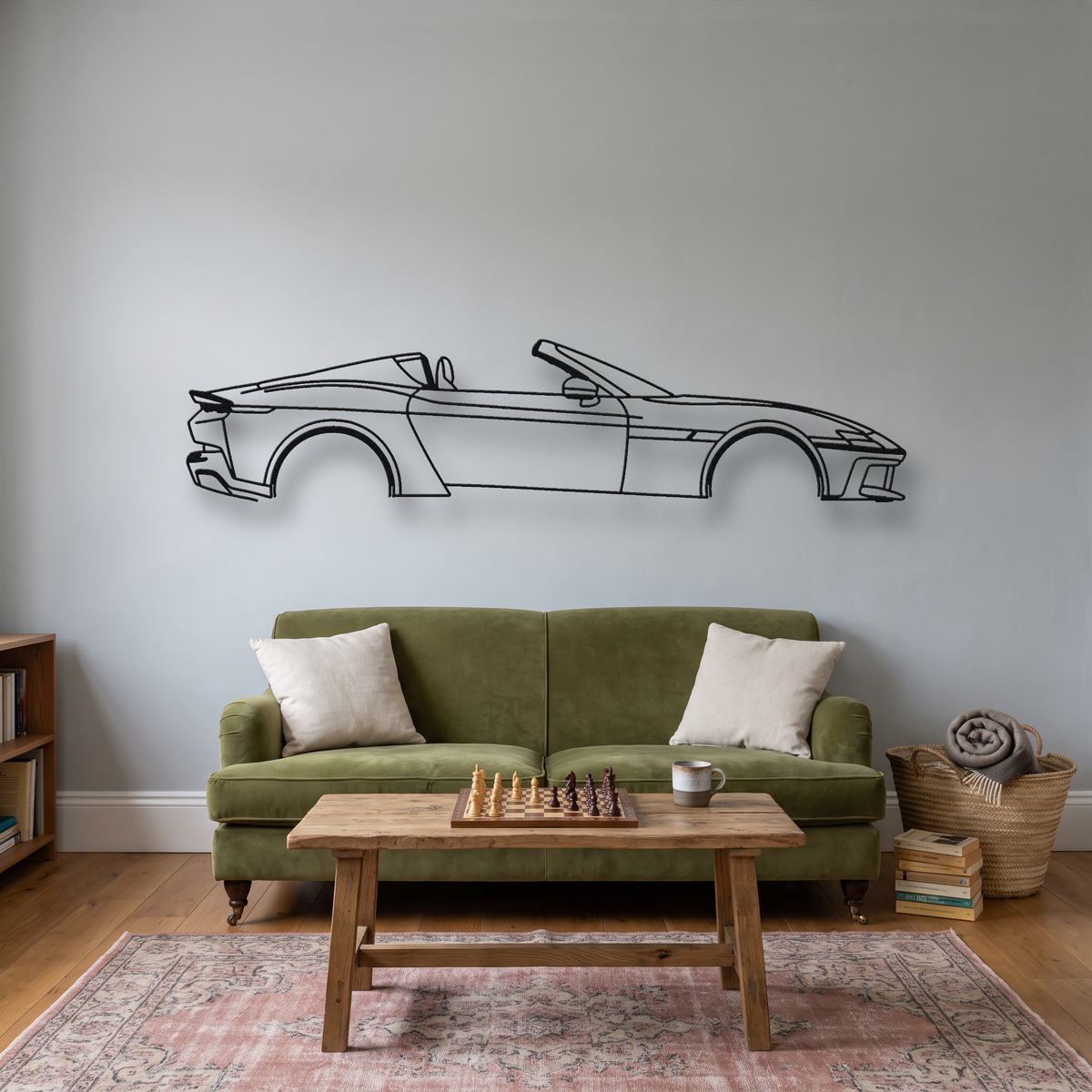 Ferrari 12Cilindri Spider metal wall art silhouette, front view on wall