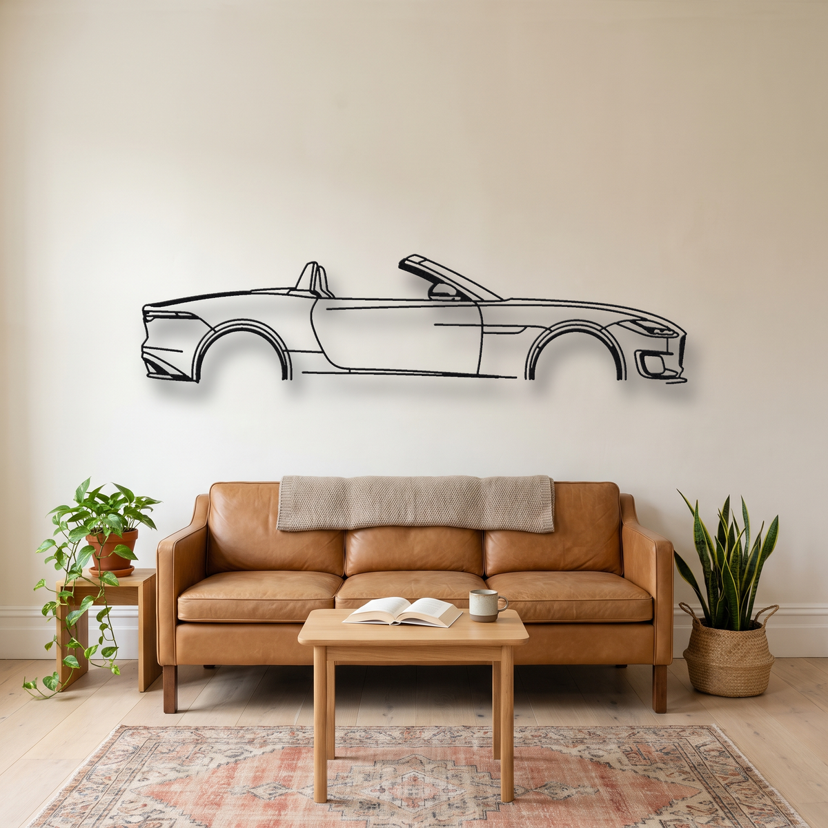 Jaguar F-Type R Convertible Facelift metal wall art silhouette, front view on wall