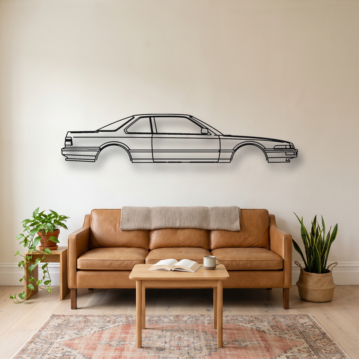 Honda Prelude Gen 2 metal wall art silhouette, front view on wall