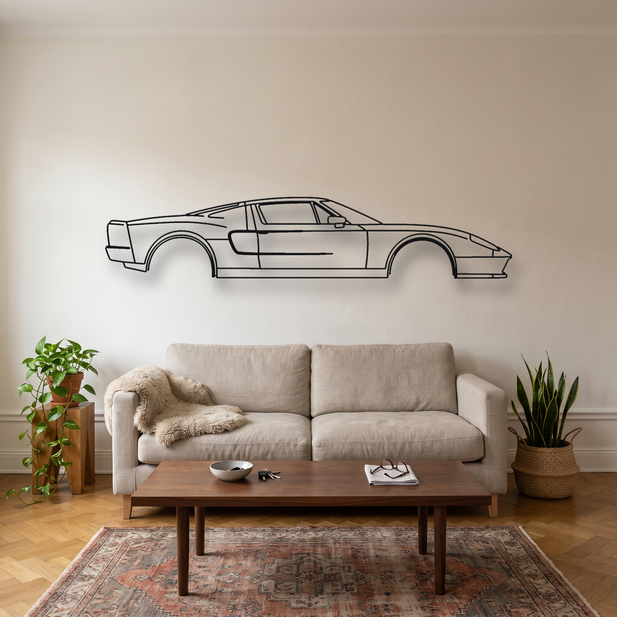 2005-2006 Ford GT metal wall art silhouette, front view on wall