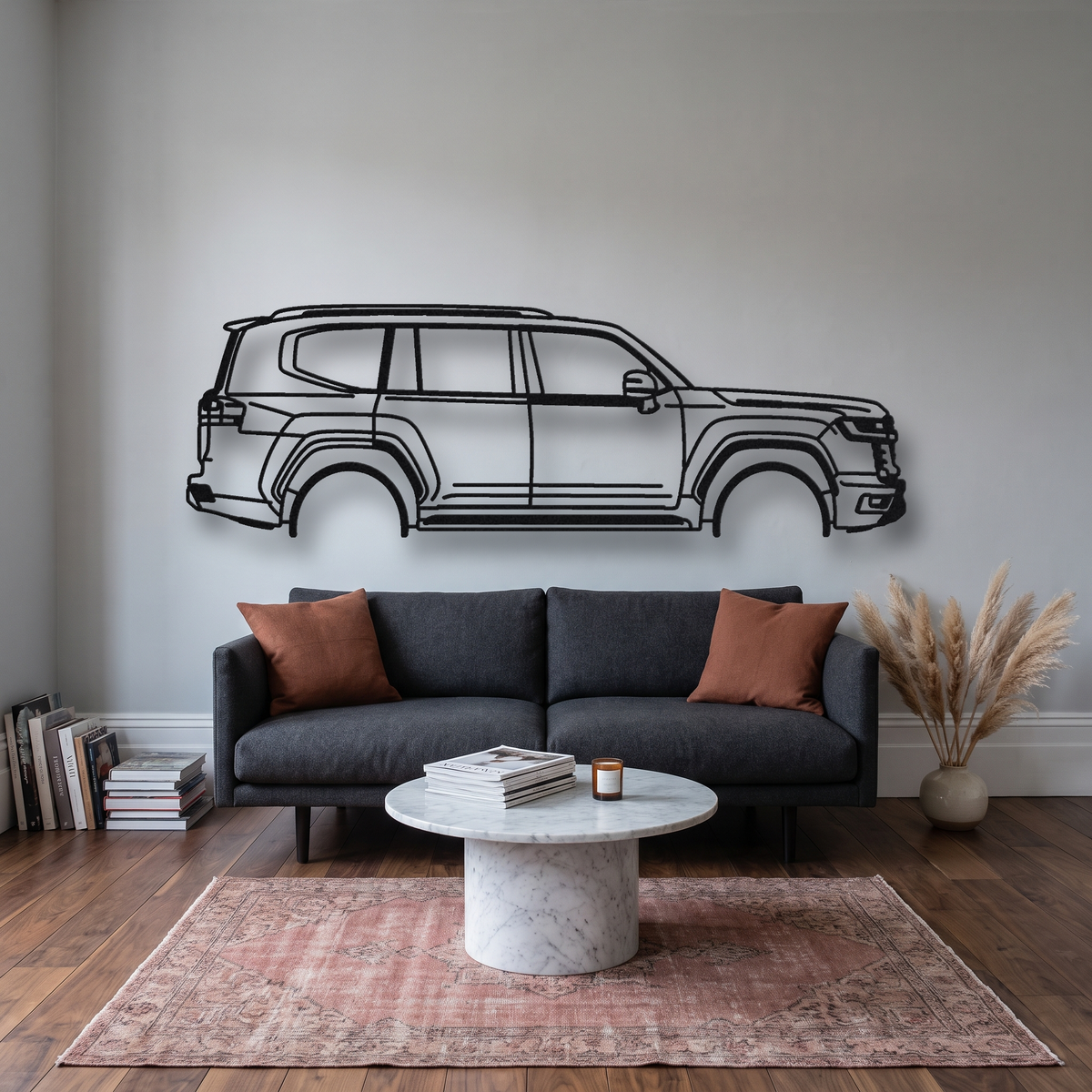 2021- Toyota Land Cruiser 300 GR Sport J300 metal wall art silhouette, front view on wall